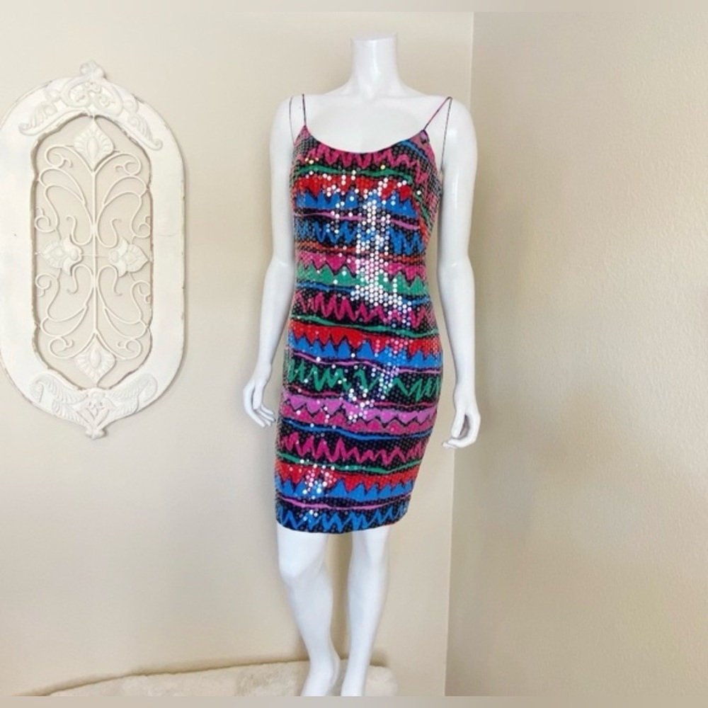 Multicolor Sequin Zigzag Spaghetti-Strap Mini Dress